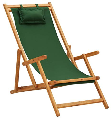 CHAHO Klappliege Klappbar Sonnenliege Gartenliege Strandliege Liege Relaxliege Liegestuhl Gartenmöbel Klappbarer Strandstuhl Eukalyptus Massivholz und Stoff Grün