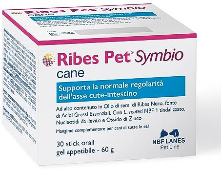 NBF Lanes | Ribes Pet Symbio Cane, Gel Appetibili 30 bustine da 2g, Supporta la Normale Regolarità dell’Asse Cute-Intestino
