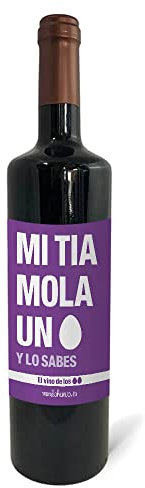 Regalo original. Botella de vino tinto Mi tia mola un huevo. 75cl.