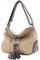 modamoda de - T10 - ital. Schultertasche Umhängetasche aus Leder, Farbe:Graubeige/Dunkelbraun