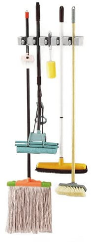 CABLEPELADO Colgador de Escobas y Fregonas | Soporte Pared fregonas y escobas | 5 Posiciones | Plástico | Medidas 40 cm Largo x 6.2 cm Alto | Apto para para Baño,Hogar, Cocina, Garajes, Jardín