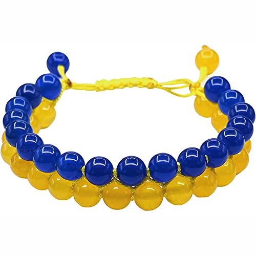 iSpchen Perlenarmband Damen Armband Perlen Schmuck blau gelb Ukraine Flagge Armbänder Handgemachte Natürliches Kristall Perlen Paar Armband verstellbar Stretch Armbänder für Damen Herren