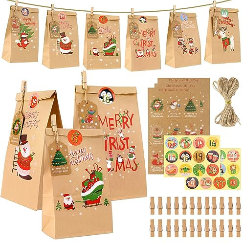 Adventskalender zum Befüllen Kinder 2025: Schöner Adventskalender Tüten zum Befüllen groß, Adventskalender Selber Befüllen mit Tüten und Zahlen Aufkleber, Adventkalender, Erwachsene