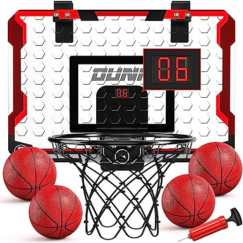 TEMI Basketball Hoop Indoor With 4 Balls & Electronic Scoreboard, Over the Door Mini Hoop, Basketball Toys for Boys Girls Age 5 6 7 8 9 10 11 12 - Kids & Teens Gift Ideas