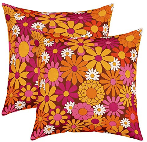 60S 70S Groovy Kissenbezüge 40x40cm 2er Set Kissenbezüge Retro Hippie Blume Dekorative Sofakissen Couchkissen für Vintage Boho Pflanze Floral Kissenbezug Kissenhülle Blossom Bunte Dekokissens