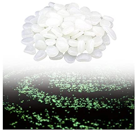 Lot de 100 galets phosphorescents | Pierres décoratives | Gravier d'aquarium dans le noir pour aquarium, jardin, allée, pot de fleurs, lit blanc brillant