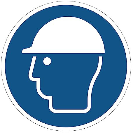 Verpflichtungsaufkleber NF ISO7010 – Wasserfester und UV-beständiger Laminierter Runder Beschilderungsaufkleber – Schutzhelmpflicht - Durchmesser 25 cm