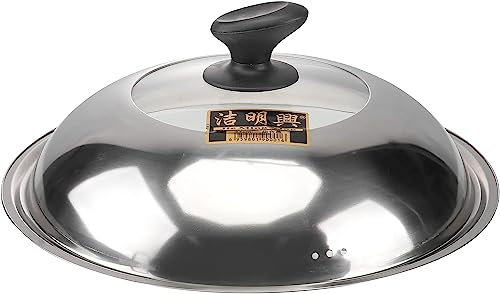 BAZAC Stainless Steel Wok Lid 22-38cm, Wok Cover with Glass Insert and Knob, Griddle Basting Cover Cooking Pot Lid for Asian Pot Cover Cooking Frying pan lid-38cm
