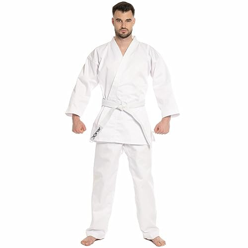 JELEX Kihaku karatdräkt set av byxor, topp och bälte för vuxna och barn. För karate, Judo och andra kampsporter. För nybörjare och proffs, Vit, L
