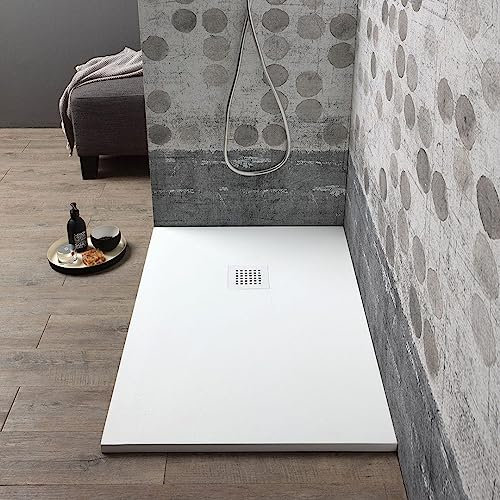 Kiamami Valentina Plato de Ducha de Resina Blanca Efecto Piedra Muse 80x100