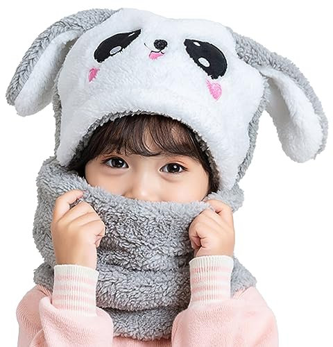 MK MATT KEELY Bonnet Enfant Garcon Fille 3 in 1 Ensemble Bonnet Snood Cache Cou Cache Oreille,Lapin-Gris,5-8 Ans