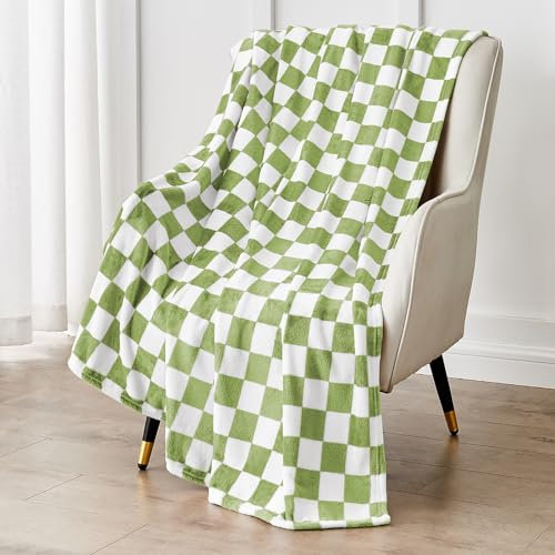 Edenleaf Grüne karierte Decke, ultraweiche Fleece-Überwurfdecke für Couch, Bett und Reisen, luxuriöser Überwurf für alle Jahreszeiten, 127,7 x 152,4 cm, Grün