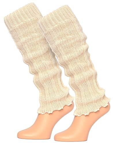 MOUNTREX Stulpen Damen - Beinwärmer mit Alpaka Wolle, Beinstulpen für Herbst, Winter - Leg Warmers - One Size - 1 Paar (Ecru)
