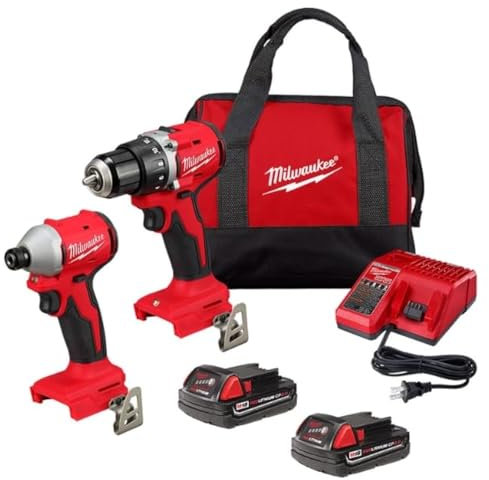 Milwaukee 3692-22CT M18 - Kit combinado compacto de 2 herramientas sin escobillas: taladro/destornillador de impacto (kit de nueva generación)