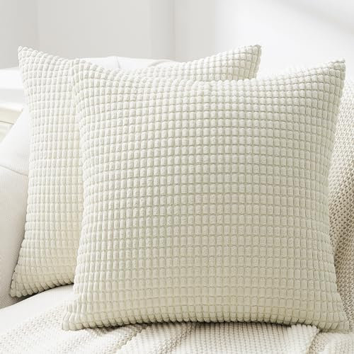 Topfinel 2er Set Kissenbezug 50x50 Creme Kordsamt Maiskorn Muster Kissenbezüge Kissenhülle Dekokissen Sofakissen Couchkissen Dekokissen Zierkissenbezug Deko Kissenhüllen Wohnzimmer