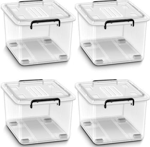 tillvex® Aufbewahrungsboxen mit Deckel 4er Set - 88 Liter, lebensmittelecht | Kunststoff Boxen Set stapelbar | Aufbewahrung Ordnungssystem Box groß | Aufbewahrungsbox Kleiderboxen 100% Neumaterial