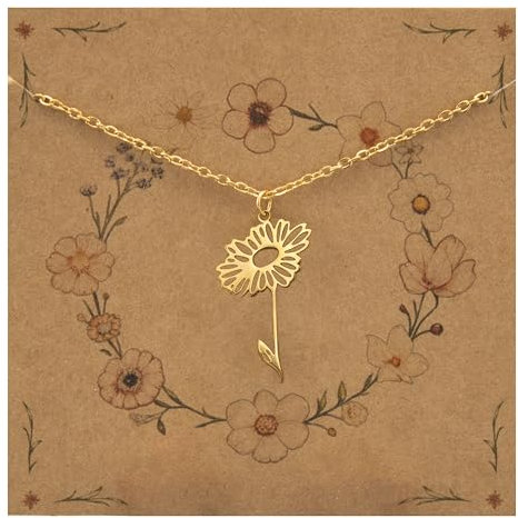 Bixorp Geburtsblumenhalskette April/Gänseblümchen - Goldfarben - Edelstahlblumenkette für Damen & Mädchen