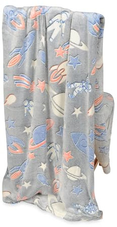 FEBE Kuscheldecke Kinder Leuchtend im Dunkeln Planeten im Weltraum 150x200 Flauschige Weiche Kinderdecke Kinderbettdecke Mädchen Jungen Glow Blanket