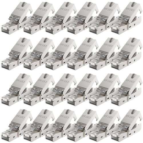 deleyCON 24x CAT 6a Connecteur Réseau RJ45 Sans Outil avec Connexion LSA pour Câbles D'installation Rigides Câble LAN Blindé 10 Gbit/s Connecteur de Câble Réseau Boîtier Métallique CAT6a