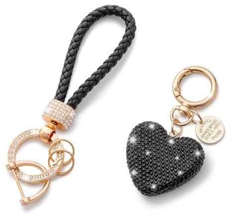 CHUQING Schlüsselanhänger Glitzer Schwarz Strass frauen Glitzernder Herz Autoschlüssel Anhänger Herzform Autoschlüsselanhänger Cord Keychain