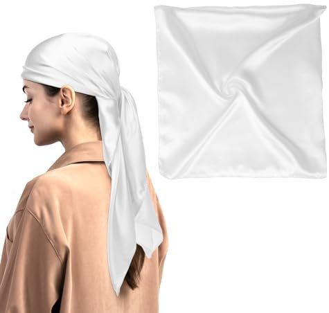 DIVINA VITAE Damen Sommer Kopftuch 90 x 90 cm Satin Bandana Weiß Große Satin Kopftücher Einfacher Seidentuch Frauen Mädchen Kopftuch Haarschmuck