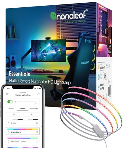 Nanoleaf Matter Essentials 5M HD Led Strip Light, Addressable RGB IC Led Strip - Smart and Multicolour, Matter Over WiFi, Bluetooth, 16M+ Colours, Works with Alexa Google Assistant Apple Homekit