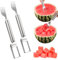 2pcs Watermelon Fork Slicer Cutter, 9.45x1.38x0.79in 2-in-1 Stainless Steel Fruit Cutter Dual Head Watermelon Cutter Portable Melon Fork Slicer Tool for Kitchen Home Family Camping