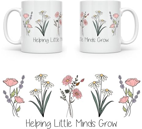Noble & Page Mug pour enseignant imprimé à la main – Helping Little Minds Grow – Belle tasse imprimée brillante – Thank You | End of Term | Appreciation