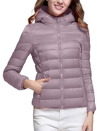 Huoghebg Piumino Donna Leggero Con Cappuccio Trapuntato e Tasche, Inverno Calda Giacca Con Cappuccio Antivento, Corto Slim Fit Moda 100 Grammi Saldi