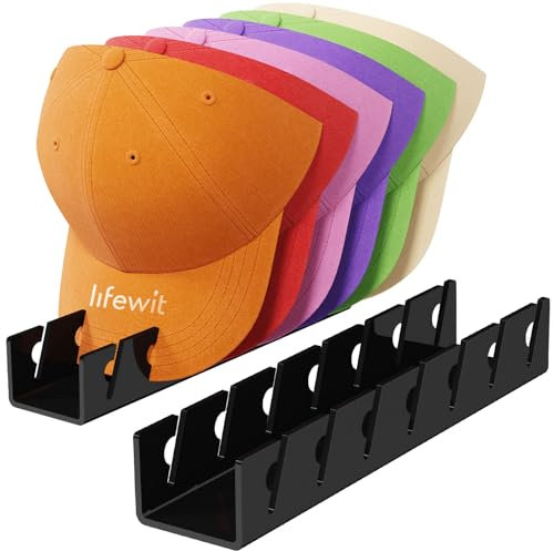 Lifewit Cap Halter, 2 Stück Kunststoff Kappen Organizer, Cap Aufbewahrung Fasst 14 Hüte, Desktop Cap Halterung, Kappenhalter für Schlafzimmer, Kleiderschränke, Kommoden und Wände, Schwarz