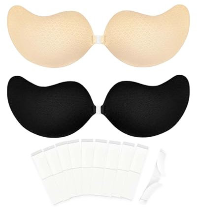 Egussi Klebe BH Push Up, Trägerlos, rückenfrei, wiederverwendbar, unsichtbar und atmungsaktiv für Frauen + 10PCS doppelseitiges Klebeband für Kleidung
