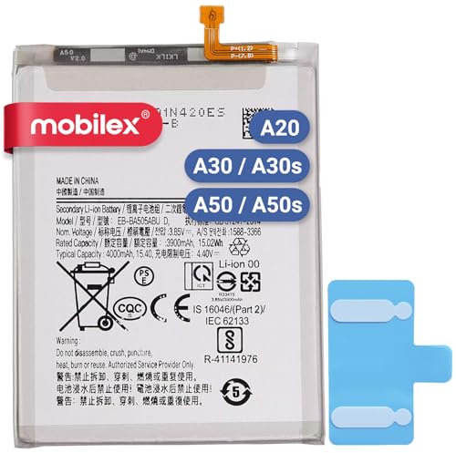 MOBILEX® Batterie interne de rechange pour Samsung Galaxy A20 / A30 / A30s / A50 / A50s (EB-BA505ABU / EB-BA505ABN) | 4 000 mAh - OEM | Capacité d'origine