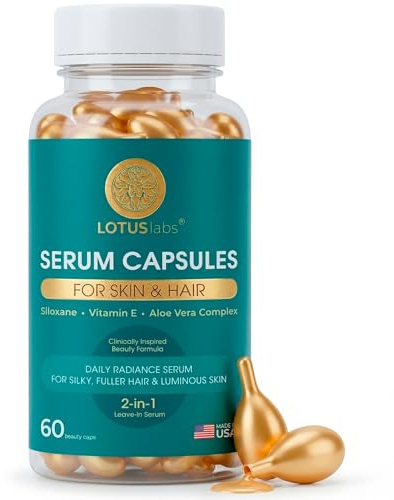 Lotus laboratories Anti-Frizz Hair Serum Capsules for Frizzy Hair – Glass Hair in Seconds – Leave-in Smoothing Oil for Smooth, Shiny Hair – Vitamin E & Aloe Vera – 60 Capsules – Made in USA