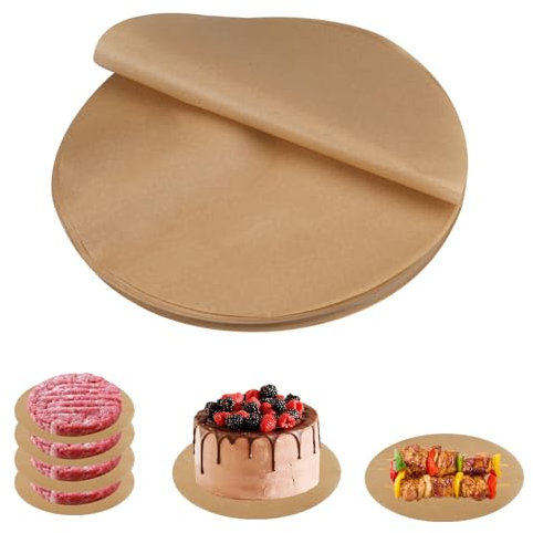 100 Fogli Ø26cm Fodera di Carta Forno Tonda,Carta da Forno Rotonda,Carta Rivestimento Antiaderente di Pergamena A Prova di Olio e Perdite per Friggitrice ad Aria pour Gâteaux,Darbecue (Marrone)