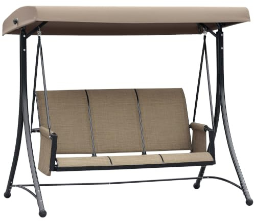 Outsunny Hollywoodschaukel 3-Sitzer 196 x 128 x 172 cm Braun | Mit Seitentasche, Gartenschaukel, Verstellbarem Sonnendach, Schaukelbank, für Garten, Terrasse Erwachsene