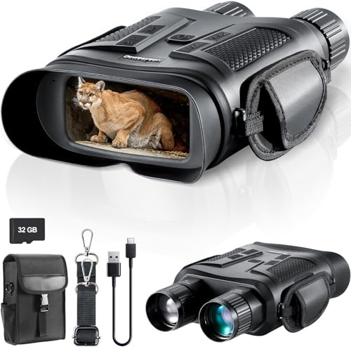 Jumelles Adultes Puissante Vision Nocturne et Jour 3 TFT LCD Écran, Image HD 1080P Vidéo Zoom,6 X 42MM Zoom Numérique, pour Détecter,Carte TF 32 G