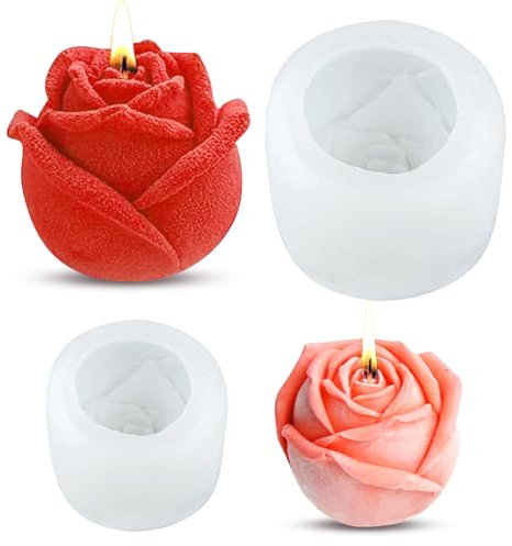 Moule Silicone Bougie 2 Pièces Moule Silicone fleur Moule à fondant fleur rose 3D Moule Bougie Silicone Pour Cire de Soja Cire d'Abeille Aromathérapie DIY Superbe Cadeau Fait à la Main