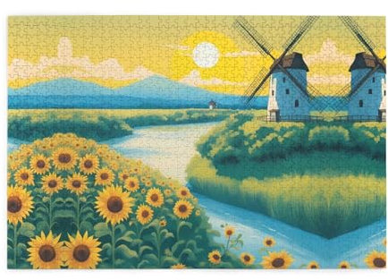 Jigsaw Puzzles1000 Piece Yyhwhjde Beautiful Windmill Pattern Quality Wooden Puzzle for Adults and Kids, Fun Puzzles, Stress Relieving Puzzles