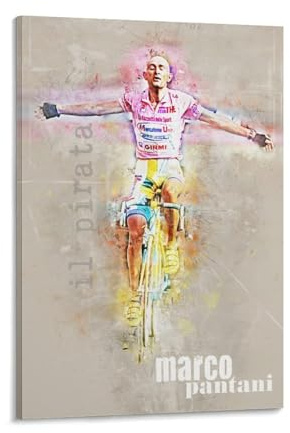 GARMERS Marco Pantani Kunstdruck auf Leinwand, Motiv Radfahrer, für Zuhause, Büro usw., Wanddeko-Kollektionen, 20 x 30 cm, Rahmenstil