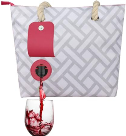 ARSBORUI Weintasche, Wein Einkaufstasche, Weinspendertasche mit Verdecktem Spender, Isolierter Wein Trageträger, Tragbare Weinhandtasche Picknicktasche für Strand, Reisen, Konzert, Camping, Picknick