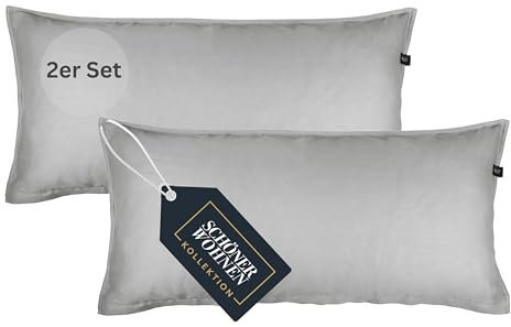 SCHÖNER WOHNEN 2er Set Satin Kopfkissenbezug 40x80 Baumwolle - Grau - 2teilig - Luxus Kopfkissenbezüge weich & atmungsaktiv - Doubleface - farblich passend zur Bettwäsche mit Reißverschluss