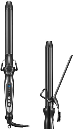 FUNBUGS Long Barrel Curling Tongs - 25mm Hair Curler with Double Ceramic | 5 Heat Settings | Auto Shut Off | Dual Voltage | Extended 20cm Wand Curling Iron for Long Hair | Bag, Mat, Glove