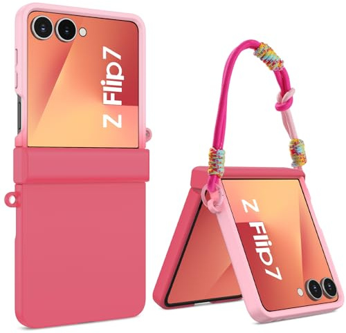 DOMAVER for Samsung Galaxy Z Flip7 Case with Lanyard, Slim Fitwith Thin TPU Anti-Slip Silicone Protective Shockproof Anti-Yellowing Phone Cover for Samsung Z Flip 7 5G, Hot Pink