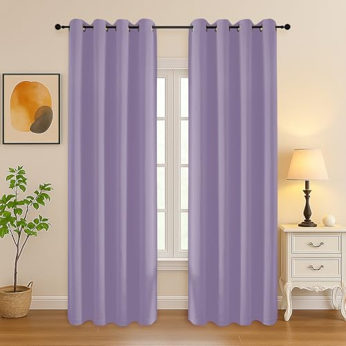 Simplebrand Lilac Room Darkening Curtains for Bedroom Living Room 84 Inch Length 2 Panels Set, Thermal Insulated Curtains & Drapes, Solid Grommet Noise Reducing Window Treatment, W50 x L84 Inch
