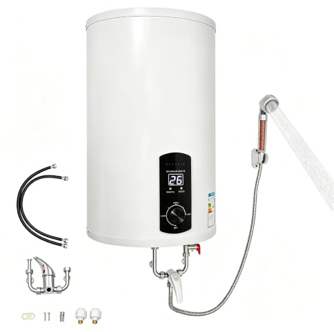 BAOCHADA 2KW 220V Warmwasserspeicher Boiler 50 Liter,Energiesparend 2000W Vertikaler Wandmontierter warmwasserboiler mit Handbrause &LED-Temperaturanzeigee Smart Boiler für Haushalt & Gewerbe (50L)