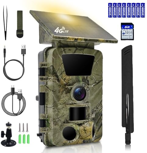 LANTOOCAM Wildkamera 4G-LTE mit Handyübertragung App, Wildkamera Solar mit Akku 5200mAh Wildtierkamera mit Bewegungsmelder Nachtsicht 0,2s Auslösezeit Wildtierkamera