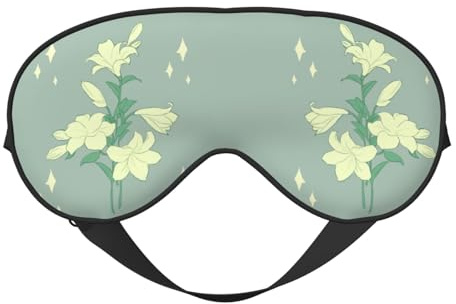 Cartoon Weiße Lilien Drucke, doppelseitige Augenmaske, verstellbares Design, lichtblockierend und atmungsaktiv, geeignet für Ruhe und Reisen.