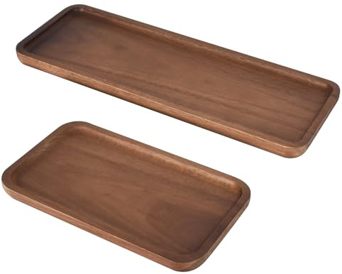 2er Holztablett,Tablett aus Akazienholz,Servierplatte in 2 Größen (29cm & 19cm) für Käse, Frühstück, Deko, Kerzen & Party (Rechteckig)