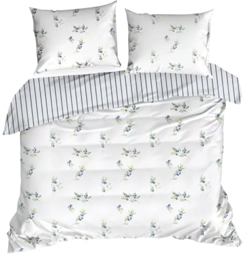 Eurofirany | Bettgarnitur Bettwäsche 160 x 200 weiß Bettbezug Set Bettwaren geblümt 100% Baumwolle pflegeleicht für Schlafzimmer