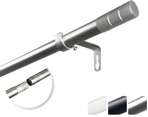 Rollmayer Gardinenstange Ø19 mm 240 cm Silber 1-läufig mit Toska | Mit Schraubverbindung Metallstange, Inkl. Endstücke, Inkl. Halterungen, Inkl. Montagematerial